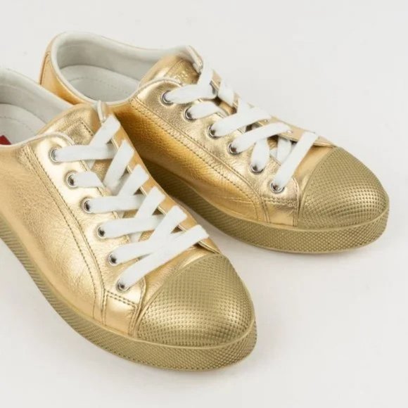 Prada Gold Cap-Toe Sneakers - Picture 6 of 7